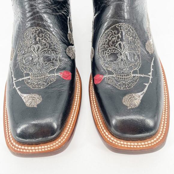 Lucchese Black Rosa Muerte Skull Rose Embroidered Western Cowgirl Boot size 7.5 - Picture 7 of 12